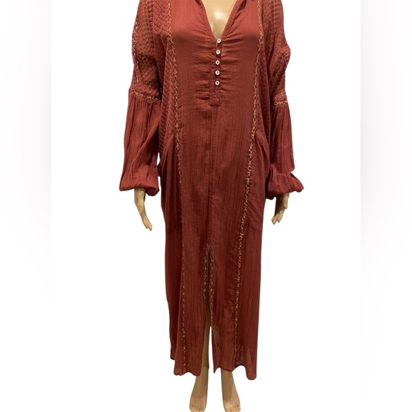 Free People boho Red Hooded Maxi Dress cover up size XS - Picture 2 of 6